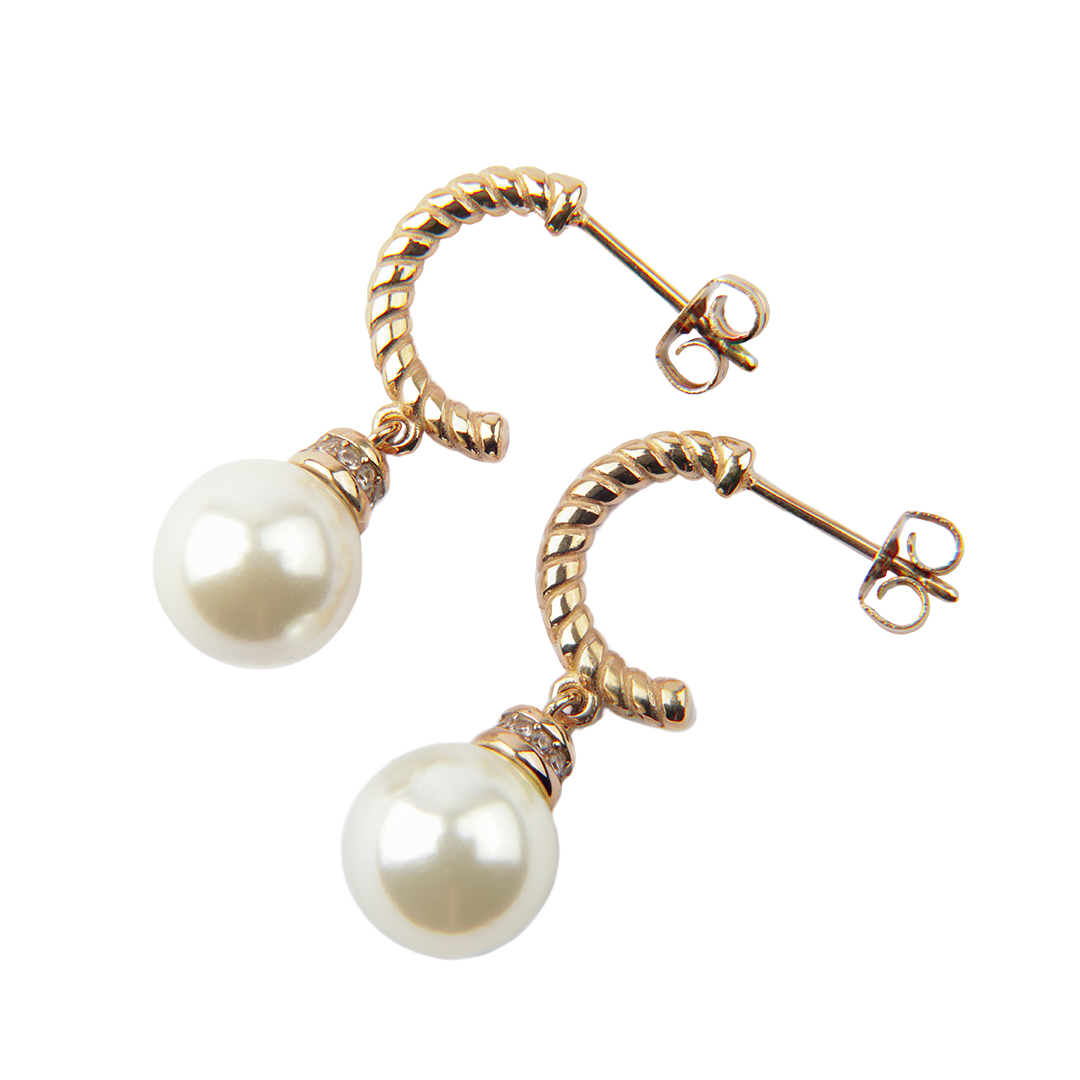 Aros espirales con perla oro 18k italiano laminado